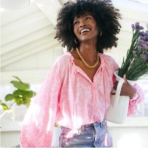 Emerson Fry EUC SIZE M Bardot Blouse Crocus Print Pink Floral India Collection